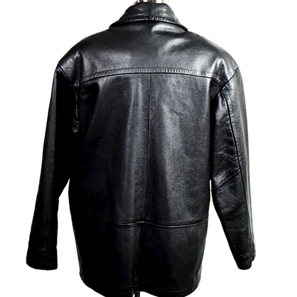 Wilson's Black Removable Lining Leather Navy Pea Coat - Picture 5 of 10